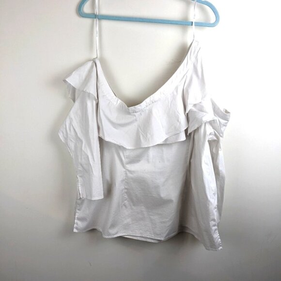 Eloquii Assymetric off the shoulder  white ruffle top size 18 - Picture 4 of 10